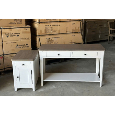 P2728 Collection 02 : Bộ 2 Bàn Trang Trí - Màu Trắng + Nâu